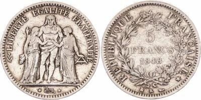 Pi�ce Frankreich 5 francs Silber 1848 K Bordeaux