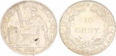 Pi�ce French Indo-China 10 cent Silver 1937 A Paris