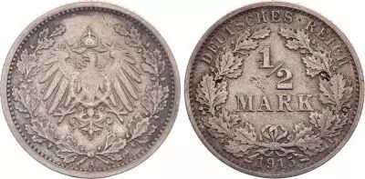 Pi�ce Germany 1/2 mark Silver 1915 A Berlin