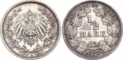 Pi�ce Germany 1/2 mark Silver 1915