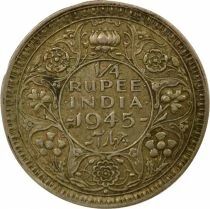Pi&egrave;ce Indes Britanniques 1/4 roupie Argento   George VI, Roi d\'Angleterre, Empereur des Indes 1945 B Bombay