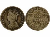 Pi&egrave;ce Indes Britanniques 2 annas Silber   Victoria, Reine 1901 Calcutta