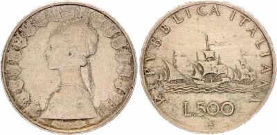 Pi�ce Italy 500 lire Silver 1958 R Rome