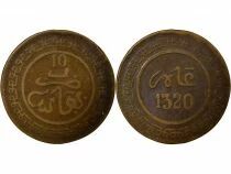 Pi&egrave;ce Marocco 10 Rame   Abdelaziz ben Hassan 1320 AH (1902-1903) F&egrave;s