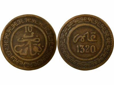Pi�ce Marruecos 10 Cobre   Abdelaziz ben Hassan 1320 AH (1902-1903) F�s
