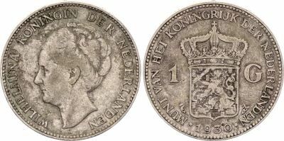 Pi�ce Netherlands 1 gulden Silver Wilhelmina I 1930 Utrecht
