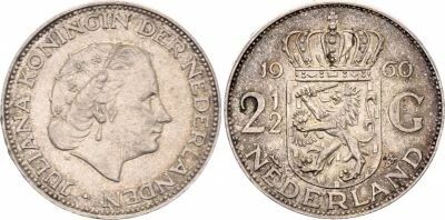 Pi�ce Netherlands 2.5 gulden Silver Juliana 1960 Utrecht