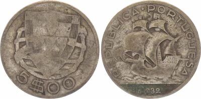 Pi�ce Portugal 5 escudos Silber 1932 Lisbonne