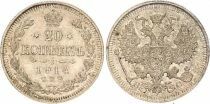 Pi&egrave;ce Rusia 20 kopeks Plata Nicolas II 1914 Saint-Petersbourg
