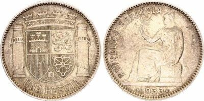 Pi�ce Spain 1 peseta Silver 1933 M Madrid