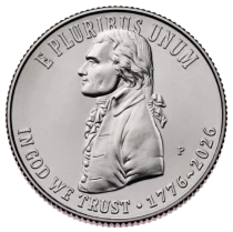 Pi&egrave;ce USA 1/4 Cobre-N&iacute;quel Thomas Jefferson, Pr&eacute;sident 2026 Philadelphie