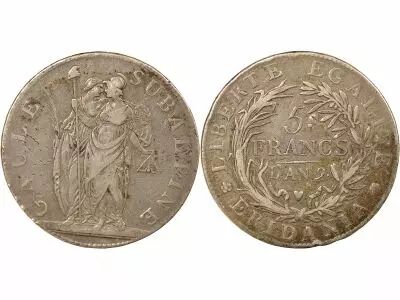 Piedmont 5 Silver Lire, Gaule Subalpine - Year 9