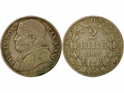 Pius IX - 2 Silver Lire - 1867 R Rome Year XXII