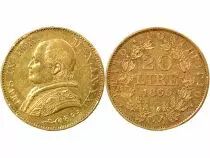 Pius IX - 20 Gold Lire - 1866 R Rome, Year XXI
