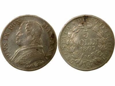 Pius IX - 5 Silver Soldi - 1867 R Rome Year XXI