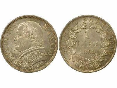 Pius IX - Silver Lira - 1868 R Rome Year XXIII