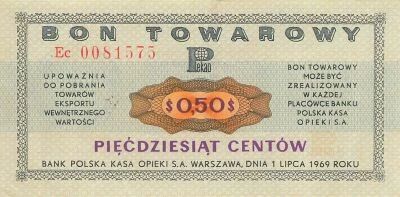 Pologne 50 Cents - Certificat de Change - 1969 - P.FX26