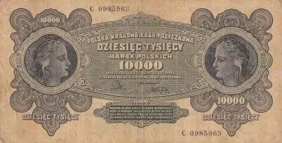 Polonia 10000 Marek - Head of Women - 1922 - Serial C 0985963