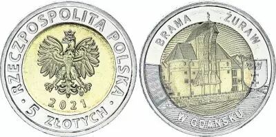 Polonia 5 Zlotych 2021 - Poland - The Crane Gate - Gdansk - AU