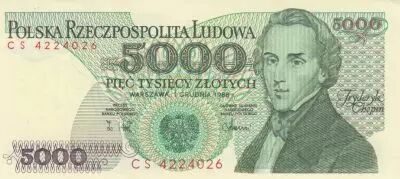 Polonia 5000 Zlotych 1988 - F. Chopin - Serial CS