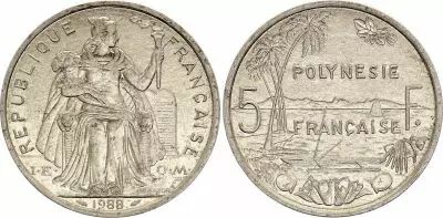 Polyn�sie Fr. 5 Francs - Libert� - Paysage - Mill�simes vari�s (1975-1990) - TB � TTB