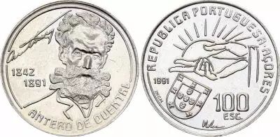 Portogallo 100 Escudos - Antero de Quental - 1991