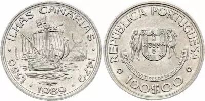 Portogallo 100 Escudos - Canary Islands - 1989