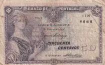 Portogallo 50 centavos - Woman with boat - 1918 - Serial 1JM - F to VF - P.112a