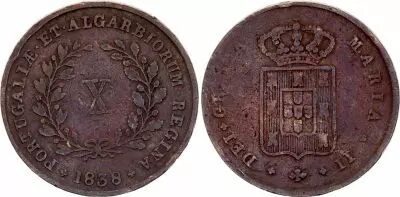 Portugal 10 reis - Maria II - 1838