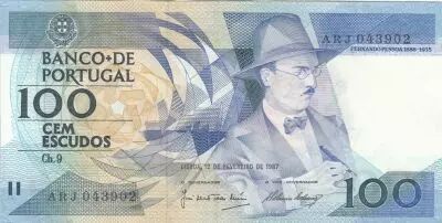 Portugal 100 Escudos  - Fernando Pessoa - 12-02-1987 - S�ries vari�es
