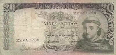 Portugal 20 Escudos -Saint Ant�nio (1195-1232) - 24-05-1964 - Various serial