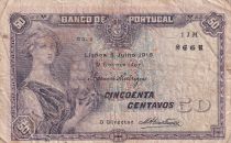 Portugal 50 centavos - Woman with boat - 1918 - Serial 1JM - F to VF - P.112a