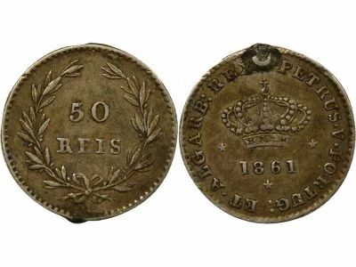 Portugal Peter V - 50 Silver Reis - 1861 Lisbon
