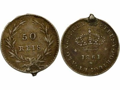 Portugal Pierre V - 50 R�is Argent - 1861 Lisbonne