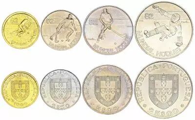 Portugal S�rie 4 pi�ces - 1, 2.5, 5, 25 Escudos - Championnat de Hockey - 1982
