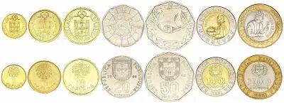 Portugal S�rie 7 pi�ces - 1, 5, 10, 20, 50, 100, 200 Escudos - 1988-2000