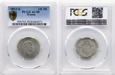 Preu�en 1/6 Thaler Friedrich III - Arms - 1813 A - PCGS AU 58