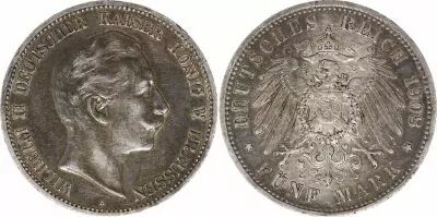 Prusia 5 Mark Wilhelm II - Arms - 1908 A