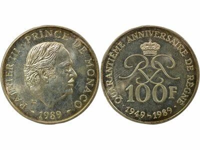 Rainier III - 100 Silver Francs, 40th year of Rule - 1989 Paris