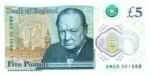 Regno Unito 5 Pounds Elizabeth II - Winston Churchill - 2016 Polymer - Serial AM05