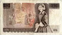 Reino Unido 10 Pounds, Elizabeth II - Florence Nightingale - 1980 - P.379b - F to VF - Serial Y.48