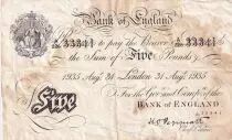 Reino Unido 5 Pounds  - 02/05/1938 - Serial A 226  - F - P.335
