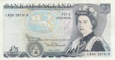 Reino Unido 5 Pounds - Elizabeth II - 1980 - Series LW