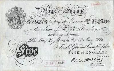 Reino Unido 5 Pounds Black - Manchester 1922 - Sig Harvey