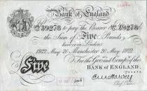 Reino Unido 5 Pounds Black - Manchester 1922 - Sig Harvey