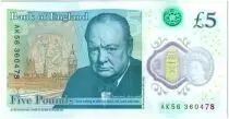 Reino Unido 5 Pounds Elizabeth II - Winston Churchill - 2016 Polymer
