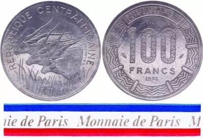 R�p. Centrafricaine 100 Francs - 1975 - Essai