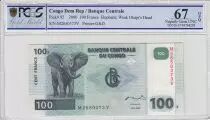 Rep&uacute;blica Democr&aacute;tica del Congo 100 Francs Elephant - Dam 2000 - PCGS 67 OPQ