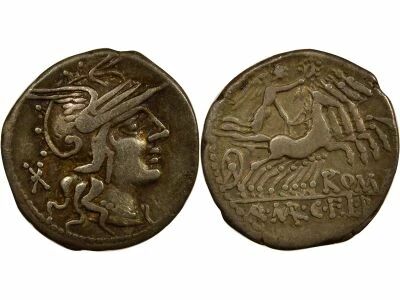 R�publique Romaine Gens Marcia - Denier Argent, Quadrige - 118 / 117 Av JC Rome