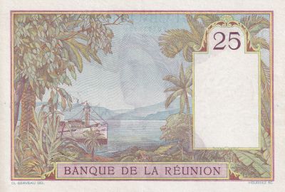 Réunion 25 Francs - Femme - Paysage exotique, navire - 1930 - Série L.42 - SPL - Kol.412a
